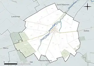 Carte en couleur présentant le réseau hydrographique de la commune