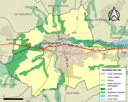 Carte en couleurs présentant l'occupation des sols.