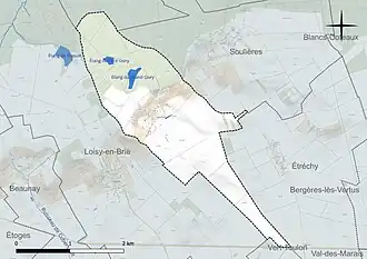 Carte en couleur présentant le réseau hydrographique de la commune