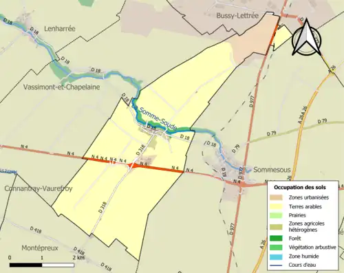 Carte en couleurs présentant l'occupation des sols.
