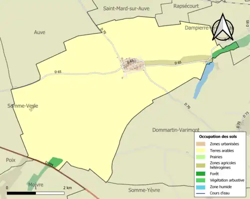 Carte en couleurs présentant l'occupation des sols.