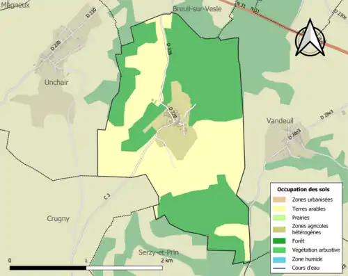 Carte en couleurs présentant l'occupation des sols.