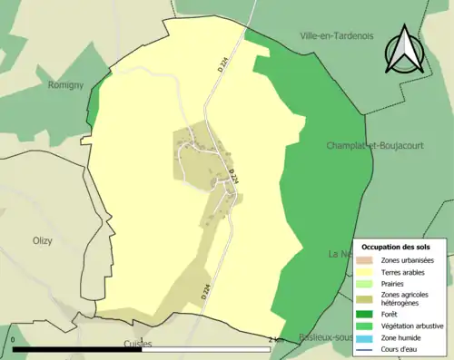 Carte en couleurs présentant l'occupation des sols.