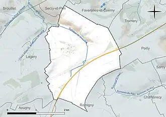 Carte en couleur présentant le réseau hydrographique de la commune