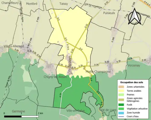 Carte en couleurs présentant l'occupation des sols.