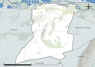 Carte en couleur présentant le réseau hydrographique de la commune