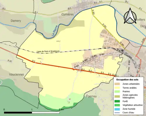 Carte en couleurs présentant l'occupation des sols.