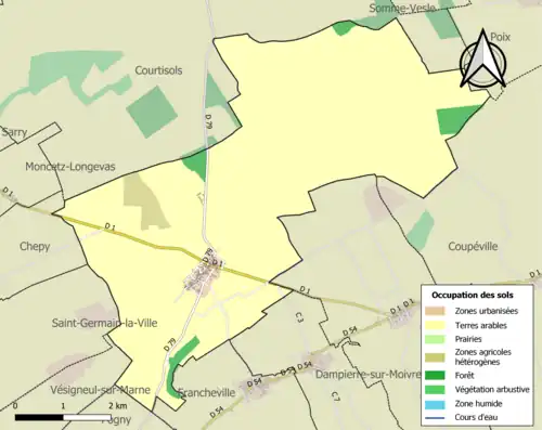 Carte en couleurs présentant l'occupation des sols.
