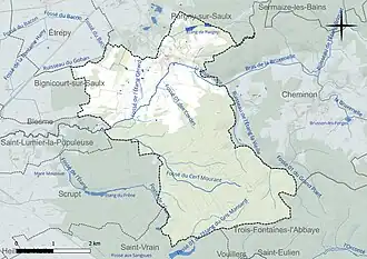 Carte en couleur présentant le réseau hydrographique de la commune