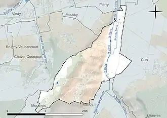 Carte en couleur présentant le réseau hydrographique de la commune