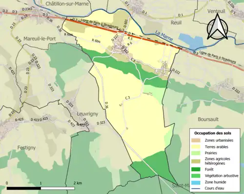 Carte en couleurs présentant l'occupation des sols.