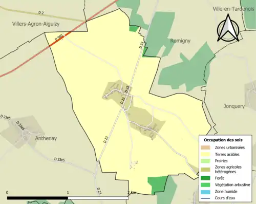 Carte en couleurs présentant l'occupation des sols.
