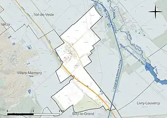 Carte en couleur présentant le réseau hydrographique de la commune