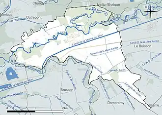 Carte en couleur présentant le réseau hydrographique de la commune