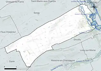 Carte en couleur présentant le réseau hydrographique de la commune