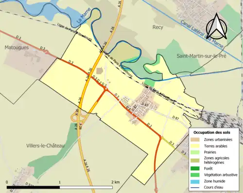 Carte en couleurs présentant l'occupation des sols.
