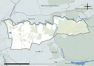 Carte en couleur présentant le réseau hydrographique de la commune