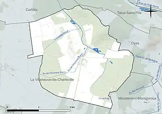 Carte en couleur présentant le réseau hydrographique de la commune