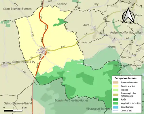 Carte en couleurs présentant l'occupation des sols.