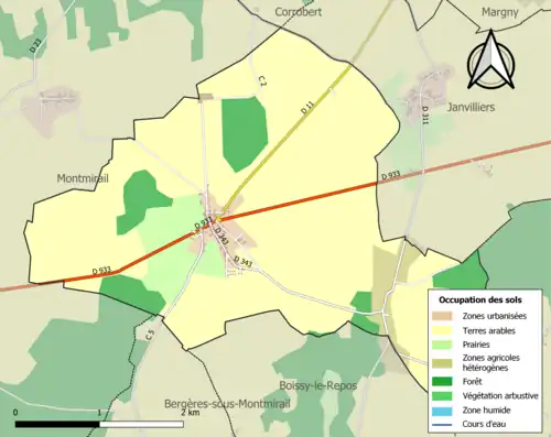 Carte en couleurs présentant l'occupation des sols.