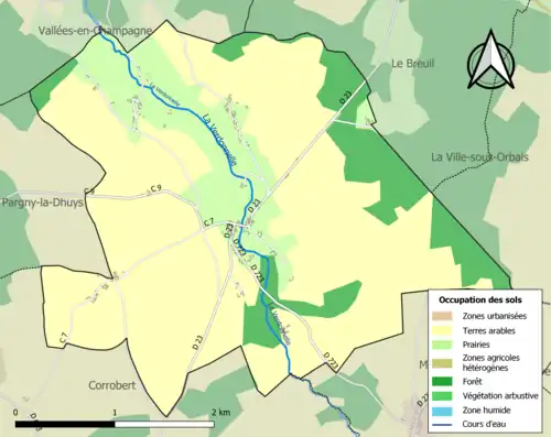 Carte en couleurs présentant l'occupation des sols.