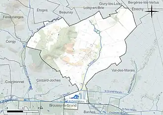 Carte en couleur présentant le réseau hydrographique de la commune