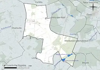 Carte en couleur présentant le réseau hydrographique de la commune