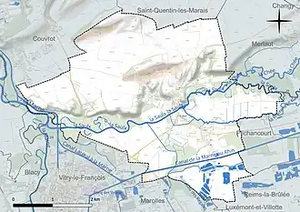Carte en couleur présentant le réseau hydrographique de la commune