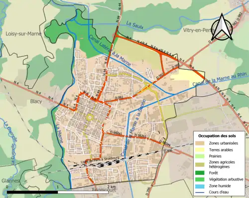 Carte en couleurs présentant l'occupation des sols.