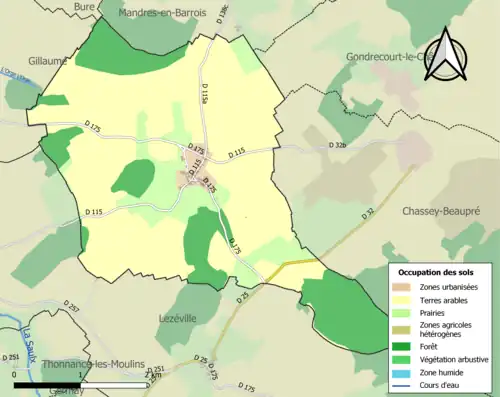 Carte en couleurs présentant l'occupation des sols.