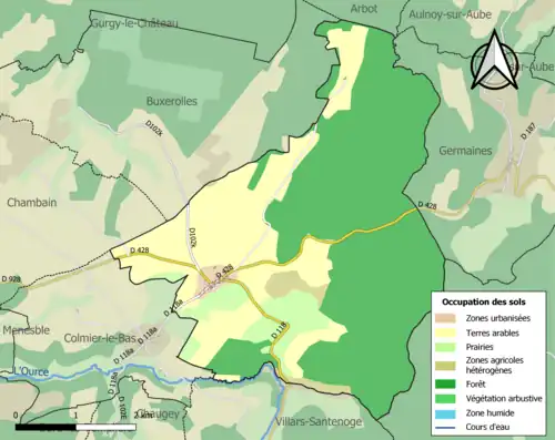 Carte en couleurs présentant l'occupation des sols.