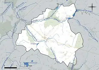 Carte en couleur présentant le réseau hydrographique de la commune