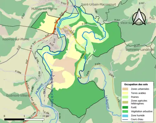 Carte en couleurs présentant l'occupation des sols.