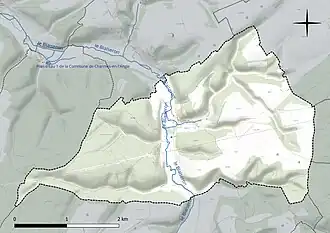 Carte en couleur présentant le réseau hydrographique de la commune