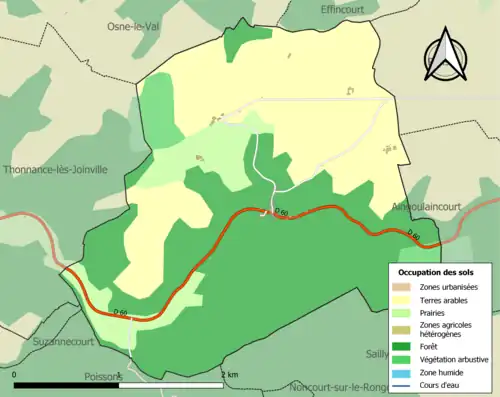 Carte en couleurs présentant l'occupation des sols.