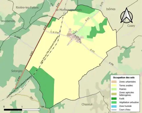 Carte en couleurs présentant l'occupation des sols.
