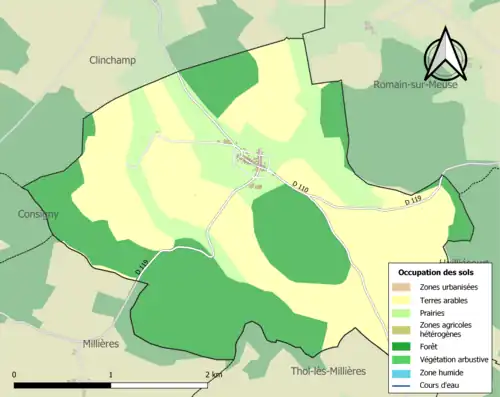 Carte en couleurs présentant l'occupation des sols.