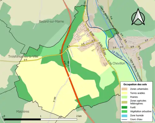 Carte en couleurs présentant l'occupation des sols.