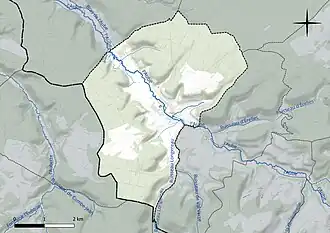 Carte en couleur présentant le réseau hydrographique de la commune