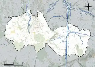 Carte en couleur présentant le réseau hydrographique de la commune