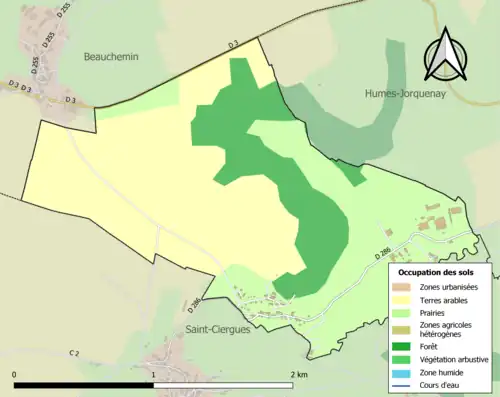 Carte en couleurs présentant l'occupation des sols.