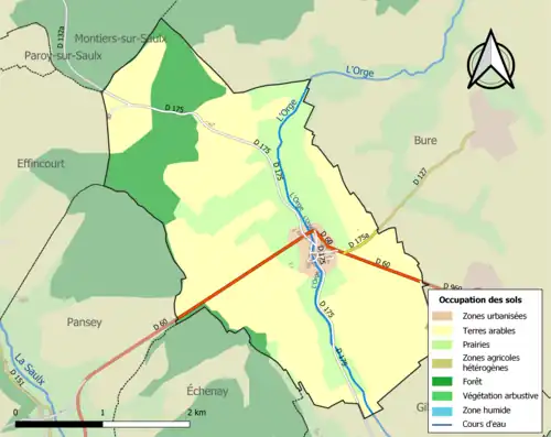 Carte en couleurs présentant l'occupation des sols.