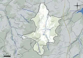 Carte en couleur présentant le réseau hydrographique de la commune
