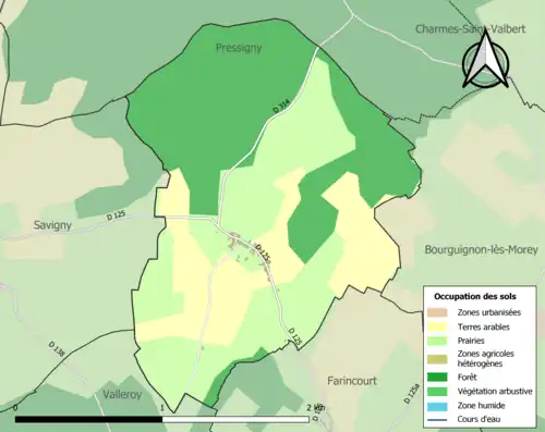 Carte en couleurs présentant l'occupation des sols.