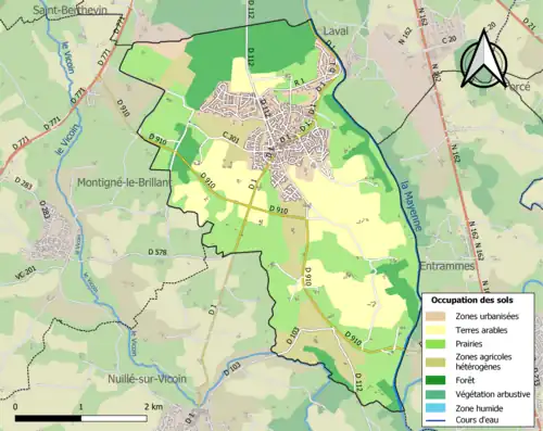 Carte en couleurs présentant l'occupation des sols.