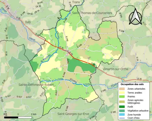 Carte en couleurs présentant l'occupation des sols.