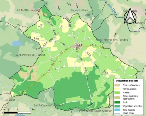 Carte en couleurs présentant l'occupation des sols.
