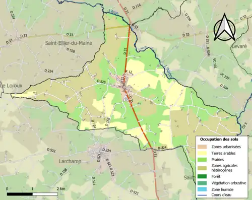 Carte en couleurs présentant l'occupation des sols.