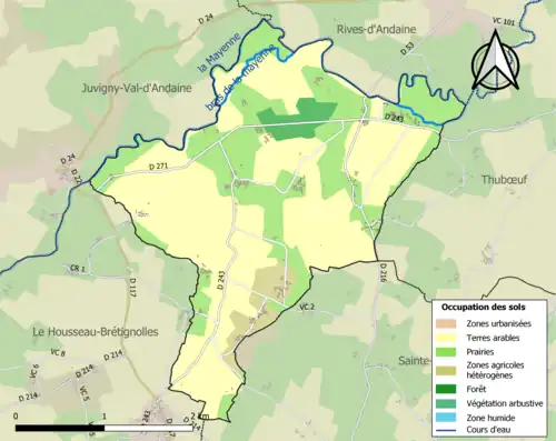 Carte en couleurs présentant l'occupation des sols.