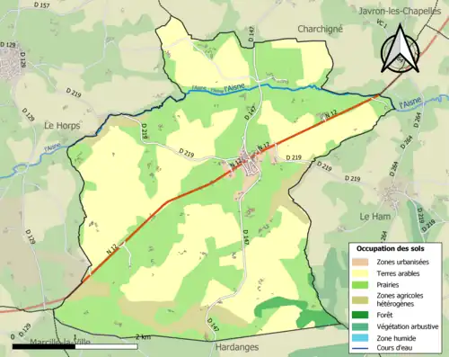 Carte en couleurs présentant l'occupation des sols.